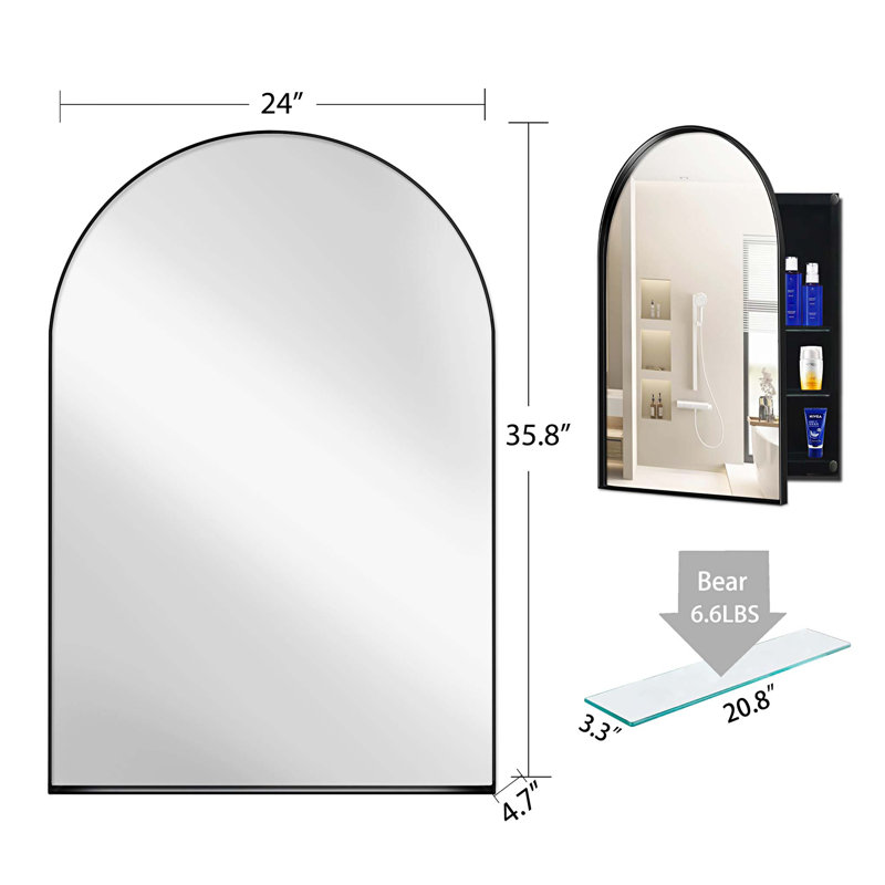 Armoire à pharmacie encastrée 24 po x 36 po, armoire murale en métal avec miroir et tablettes réglables, rangement pour salle de bain