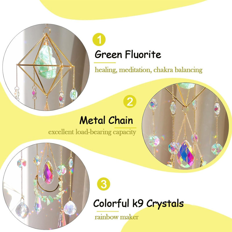 Green Fluorite Crystal Hanging Suncatcher