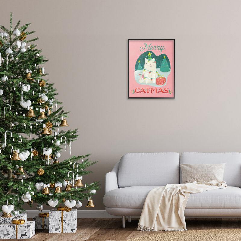 «Merry Catmas Festive Kitten», conception de Laura Watson, Giclée encadrée noir minuit, H 30 po x l 24 po