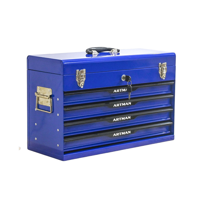 Boîte à outils portative en acier de 20 pouces avec tiroirs - Organisateur de boîte de rangement pour outils avec dispositif de fermeture à verrou en métal - Armoire de rangement pour outils thermolaquée