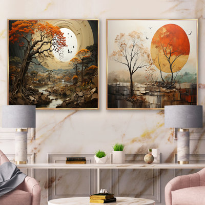 Baobab Tree Harmony I - ensemble de 2 collages floraux carrés