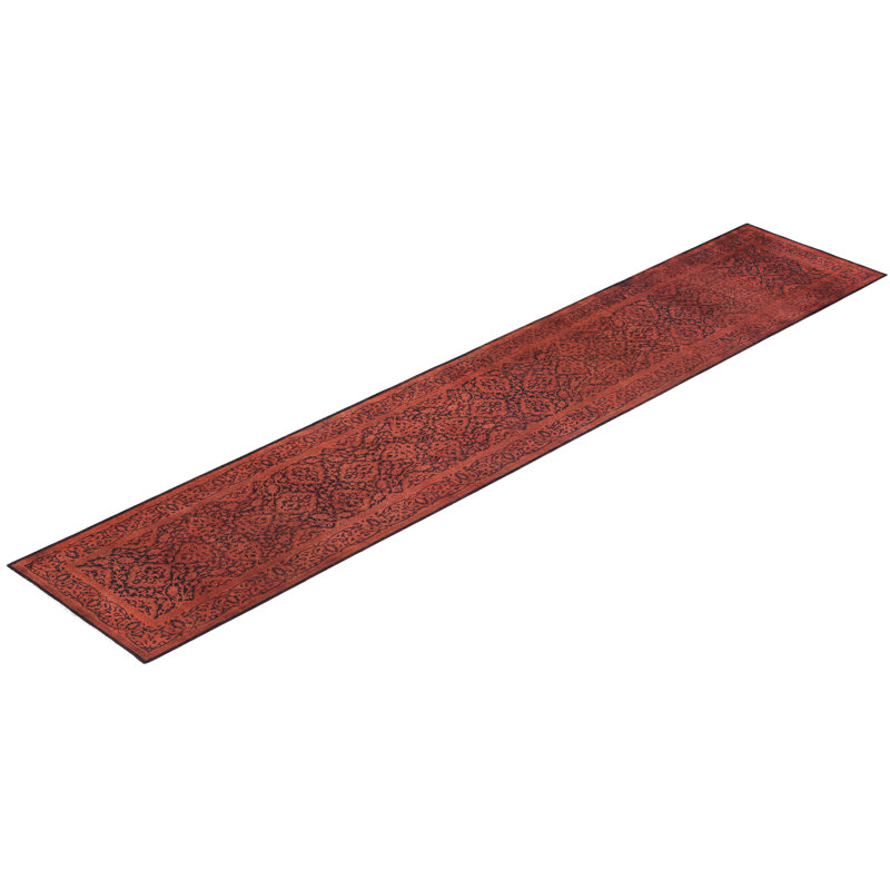 Overdyed Hand-Knotted Wool Modern-Contemporary Red Runner 2' 7" x 12' 10"