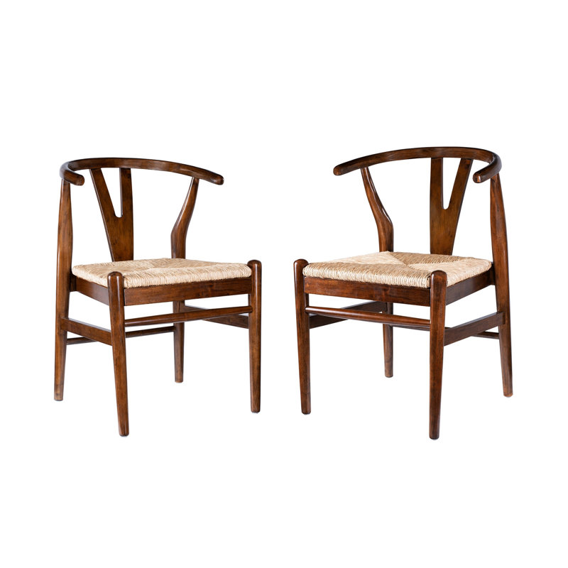 Cera Dining Chair Set Of 2, Handwoven Rope, Wood, Cappuccino Brown/Beige