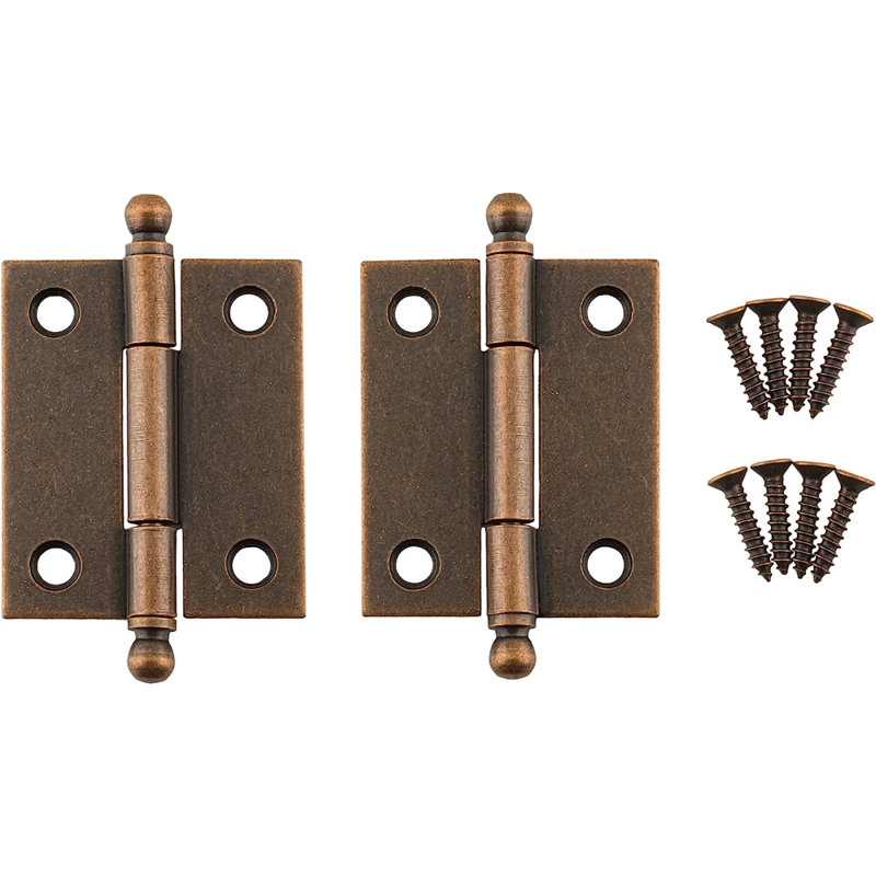 Charnières à culot moyen avec embouts sphériques (1 15/16 po de haut x 1 5/8 po de large), Cuivre antique, Laiton