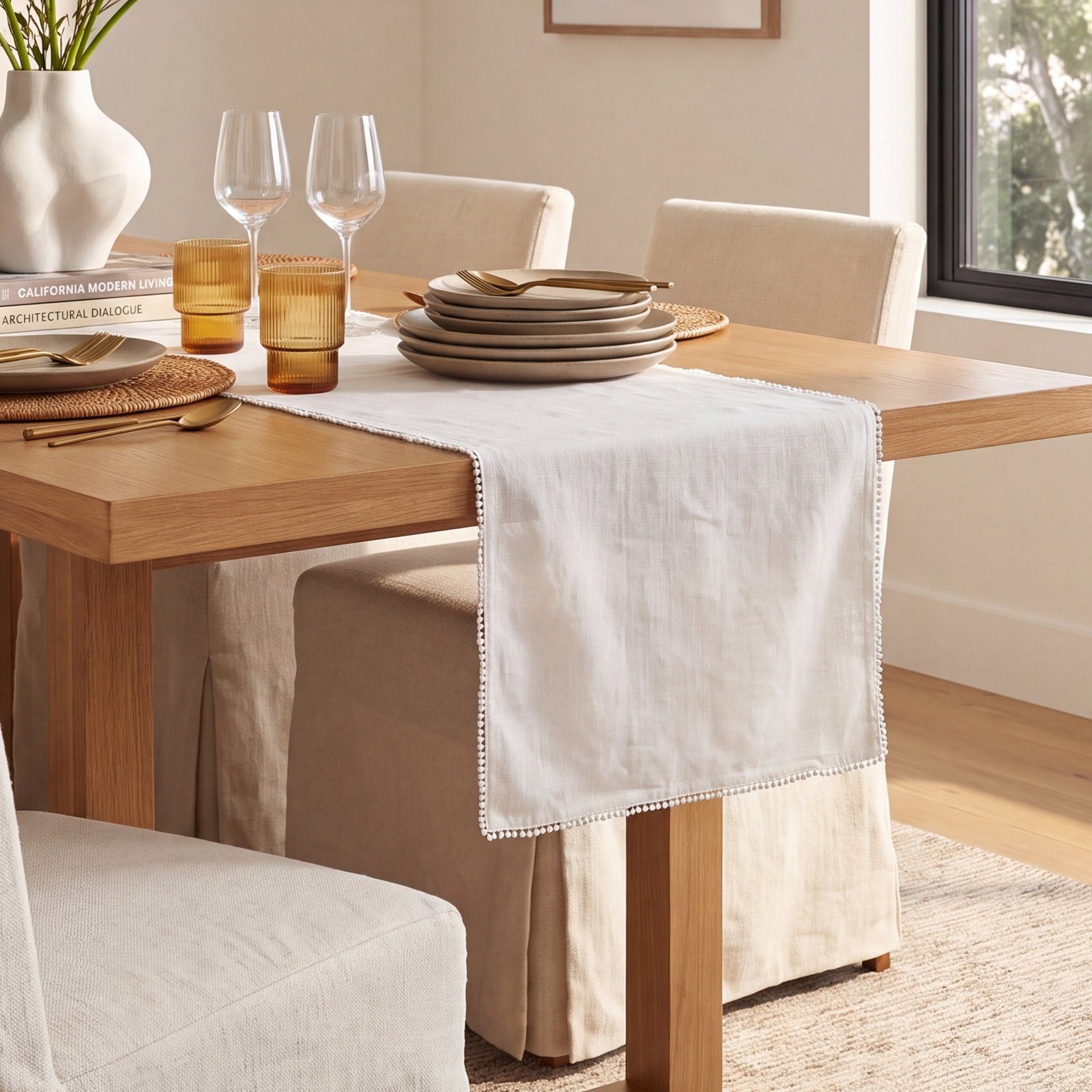 Trezza Table Runner, Ivory