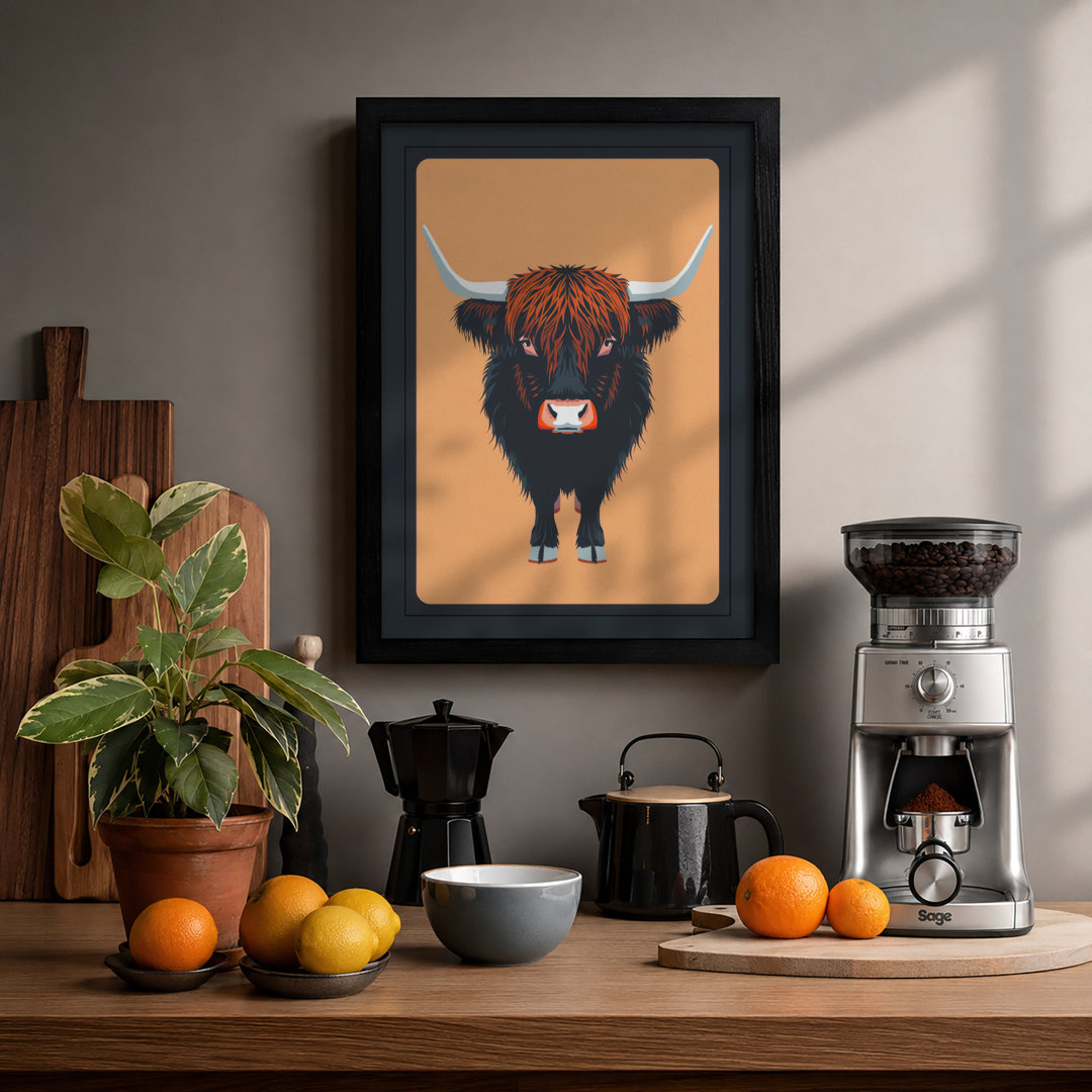 Highland Cattle Portrait Modern - Framed Print