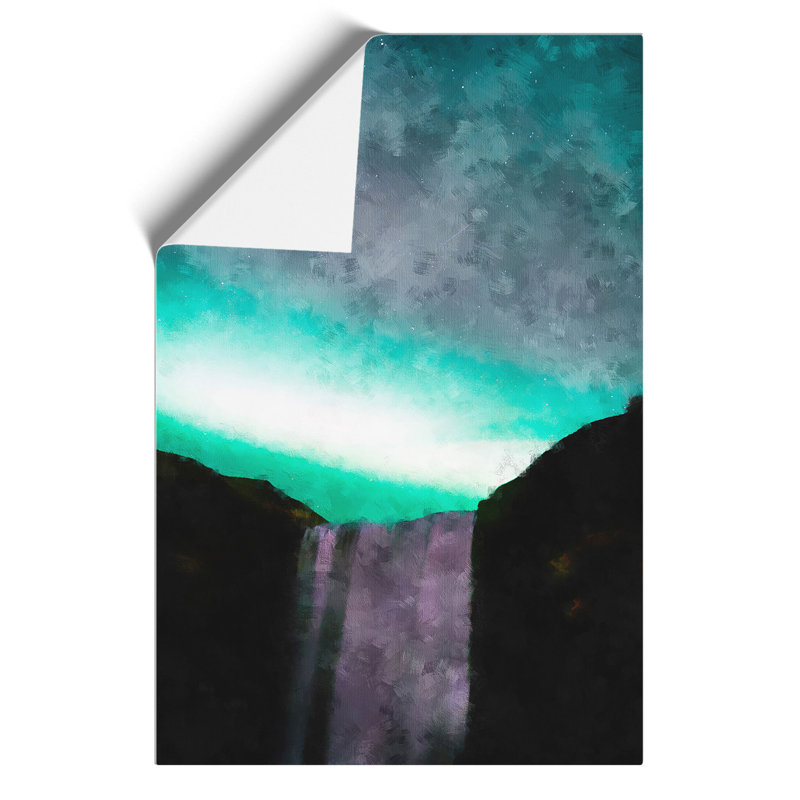 Northern Lights Above the Waterfall Painting - Frameless Print, 30cm H x 21cm W x 0.1cm D