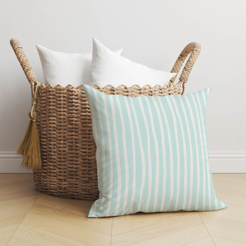 Coussin Ribbon Play, Bleu clair / rayures bleues, H 26 po x l 26 po