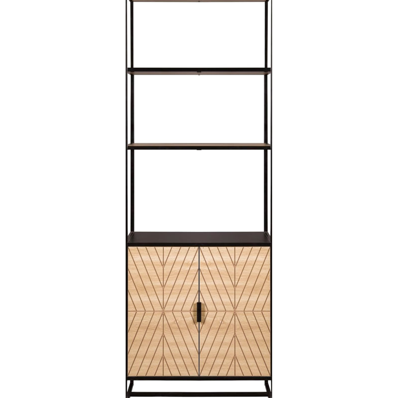 Coastal Modern 6 Book Shelf With Storage Capacity, Black Frame Natural Wood, Ideal For Living Room Setup, 24"L Shelf, Construction Ample Storage, Home Office