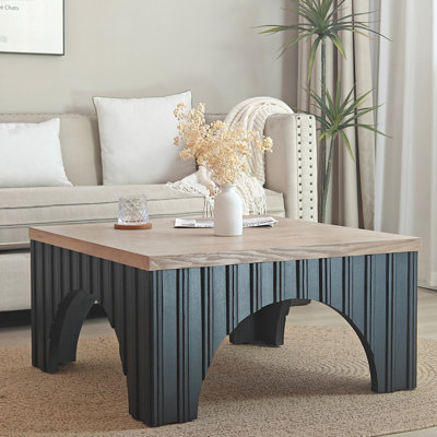 Table basse en bois à base noire - Design rustique moderne, pour une utilisation de bureau avec des boissons spacieuses