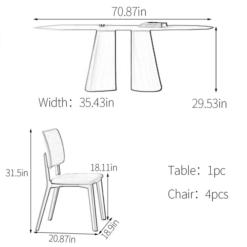 Ensemble de table à manger moderne et minimaliste, H 29,53 po x L 70,87 po x l 35,43 po, Blanc