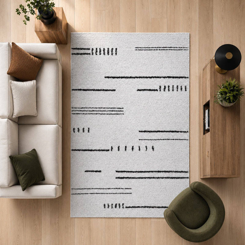 Tapis en polypropylène noir, gris anthracite, ivoire et blanc Granada Kienna, Rectangle 7'10" x 10'