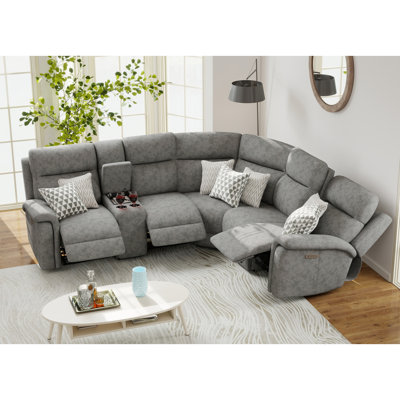 6 - Piece Cushion Back Power Reclining Sectional With Adjustable Lumbar Support & Headrest