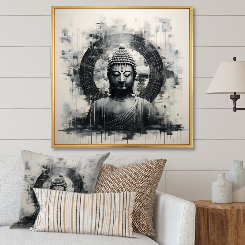 Statue du Saint Bouddhisme II sur toile, H 16 po x l 16 po, Cadre flottant doré
