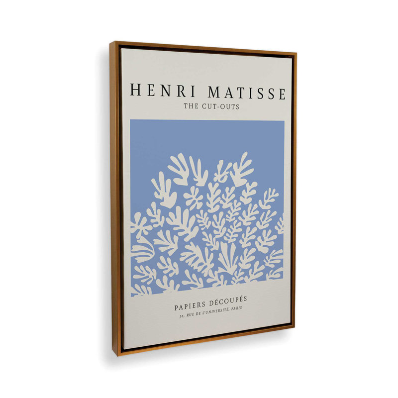 Affiche La Gerbe en bleu Matisse, H 36,75 po x l 24,75 po, Cadre flottant or poli