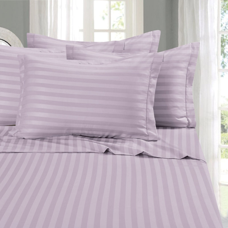 Ensemble de literie à rayures damassées 6 pièces Elegant Comfort, microfibre 1500 fils, infroissable, Lilas, King