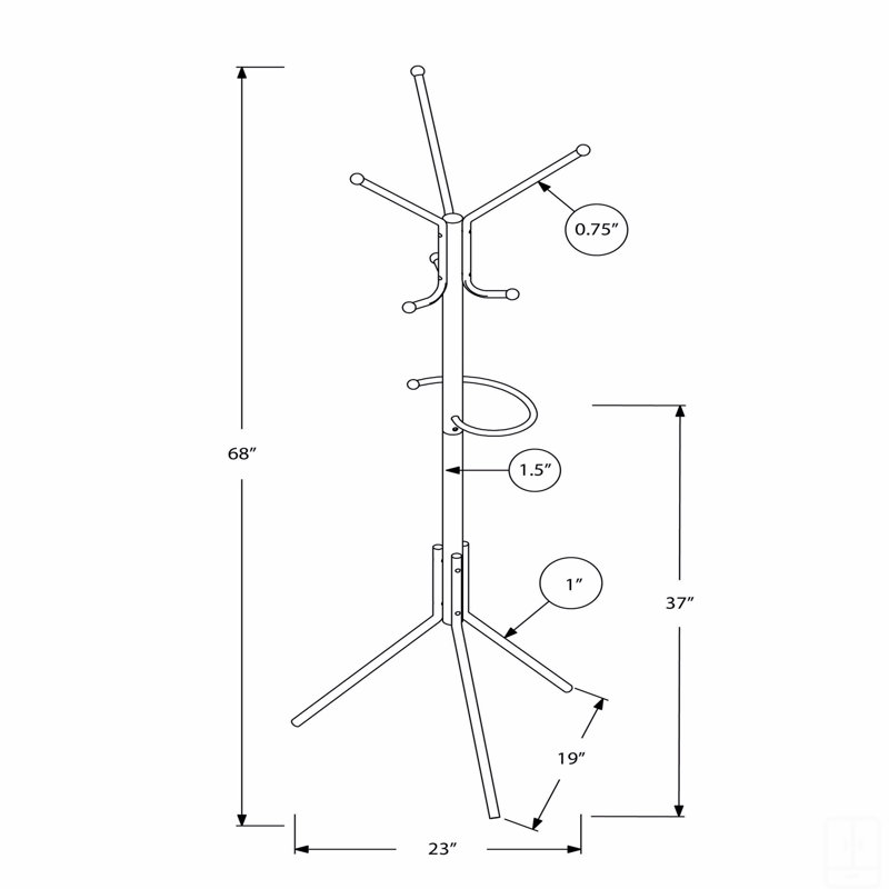 Coat Rack, Hall Tree, Free Standing, Hanging Bar, 6 Hooks, Entryway, 68"H, Silver