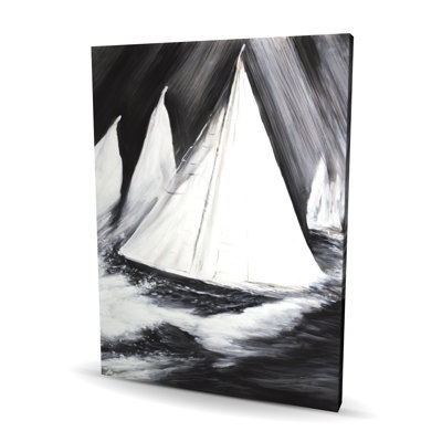 Grayscale Boats in a Storm - Marine Gray Canvas Decor