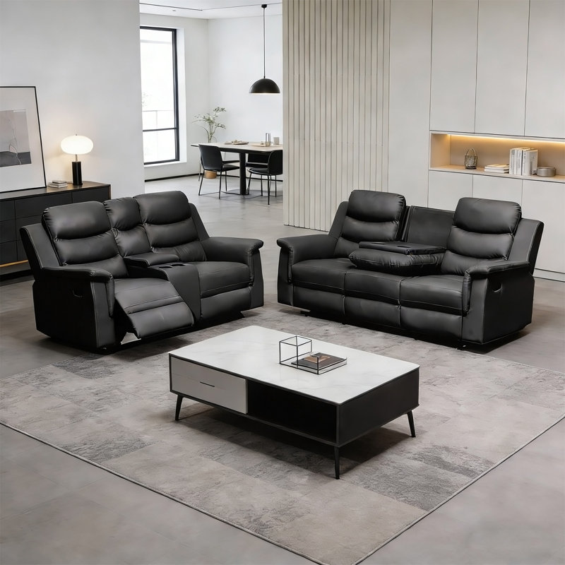 Faux Leather Reclining Sectional Symmetrical