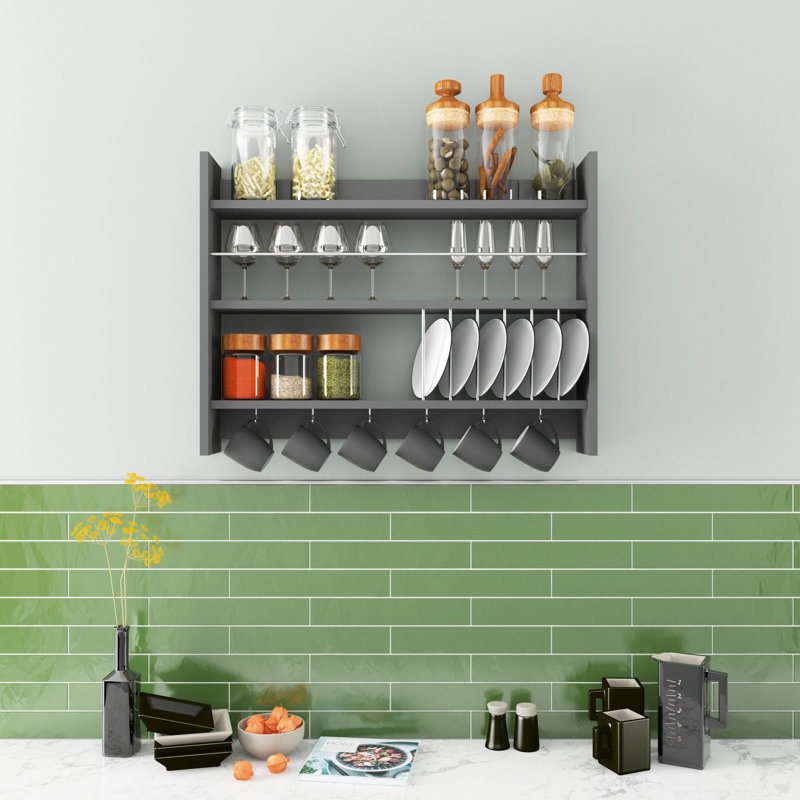 Carmeletta 3 Piece Accent Shelf with Hooks, Anthracite