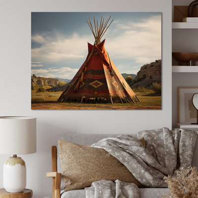 Coral Native Tipi Shadows Of Heritage - Native American Wall Art Living Room