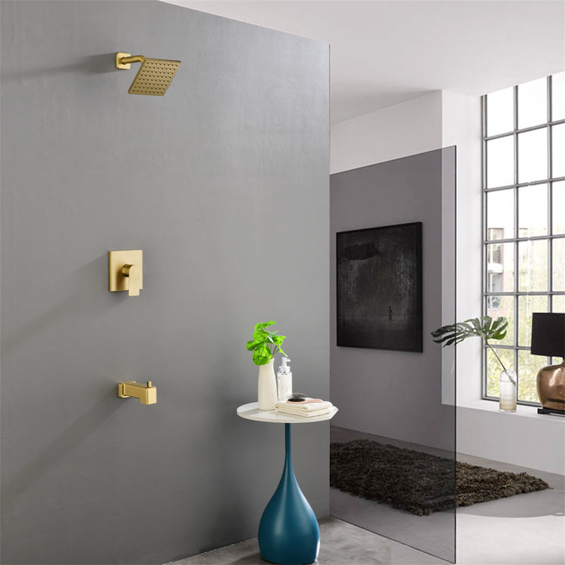 Complete Shower System with Rough in-Valve, Brushed Gold