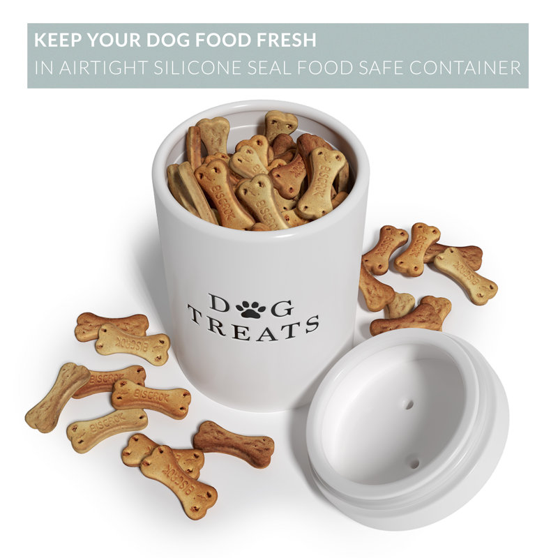 White Ceramic Airtight Dog Treat Jar with Bone Handle