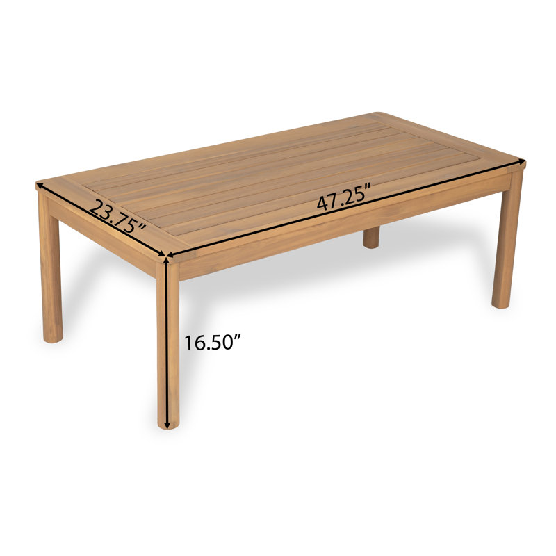 Ensemble de causeuse et de table basse d'extérieur en acacia Avery avec coussins hydrofuges, Beige, Teck clair