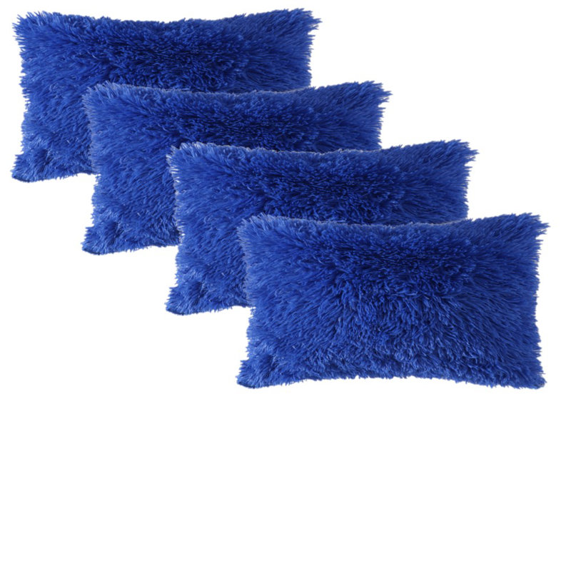 Coussin décoratif en fausse fourrure, Bleu foncé