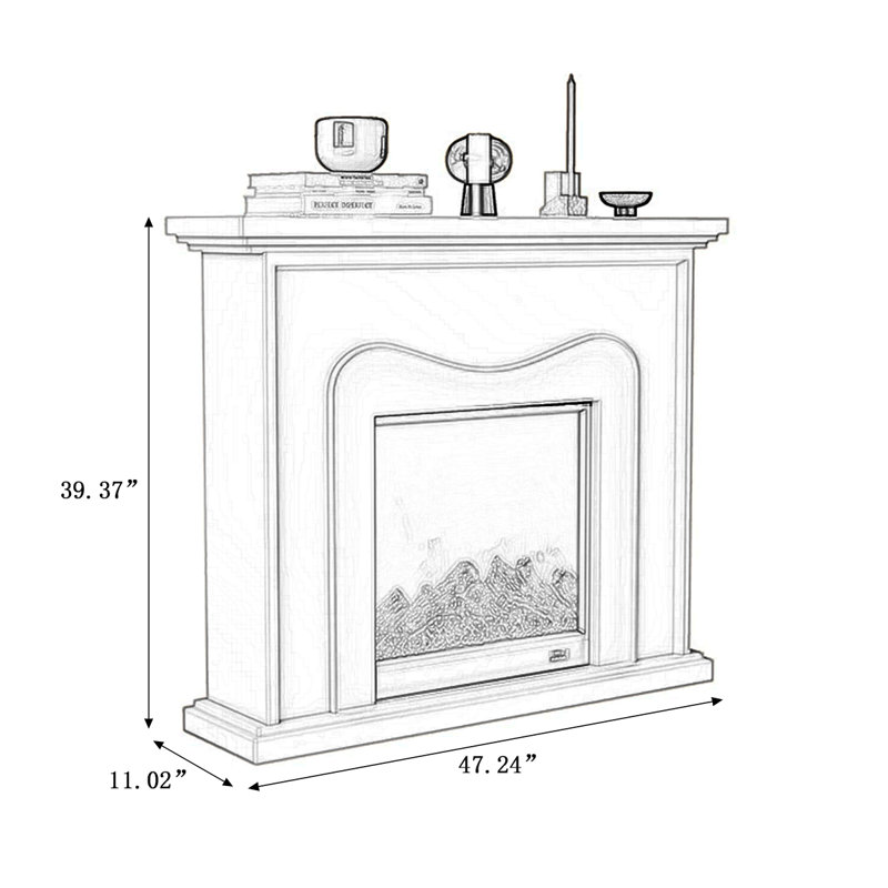 Foyer électrique en bois manufacturé, H 39,37 po x l 47,24 po x P 11,02 po, Noir