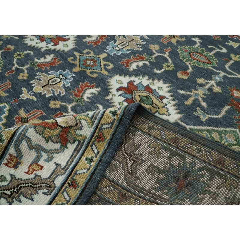 Tapis Oushak bleu foncé en laine noué à la main 10 pi 3 po x 14 po