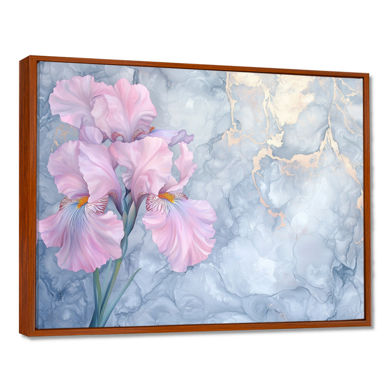 Pink Glowing Symphony Of Iris III - Irises Canvas Print, 24" H x 32" W, Floater Framed Print, Brown