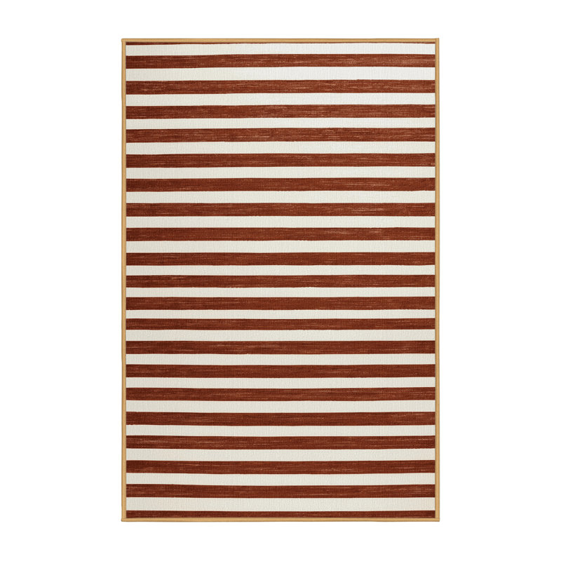 Tapis brun à rayures horizontales lavable à la machine, Rectangle 7 pi x 9 pi