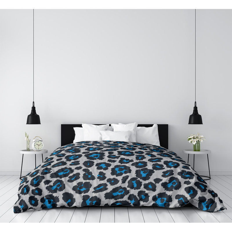 Housse de couette simple, Housse de couette pour très grand lit, Polyester brossé, Gris / bleu