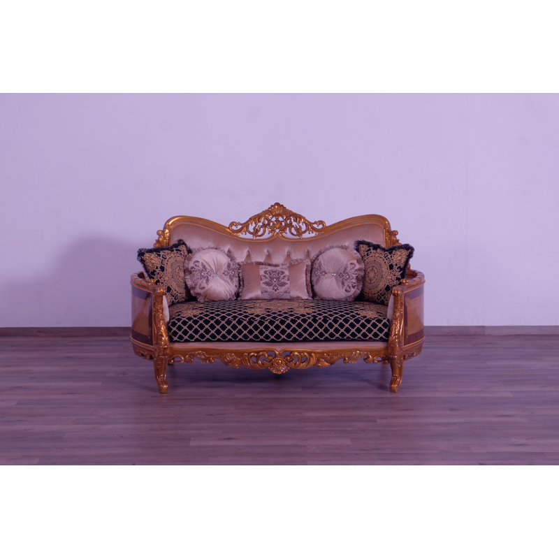 3 Piece Modigliani Sofa Red Gold Fabric, Red Burgundy/Gold