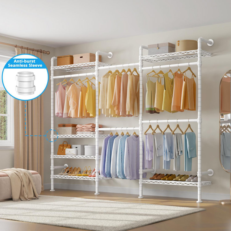 White Industrial Pipe Wall Mounted Closet System with Shelves