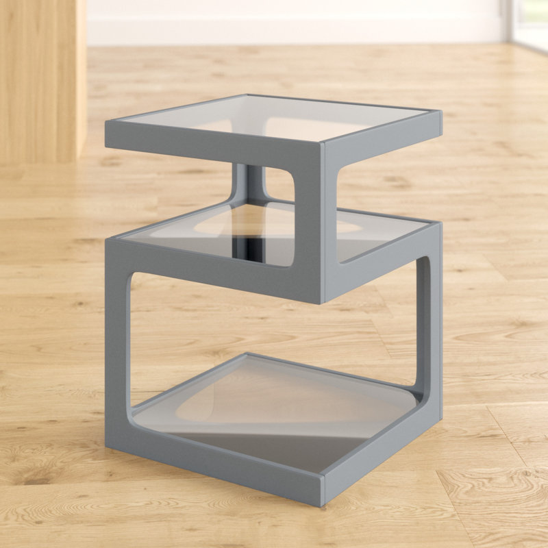 Earnestine Glass Top Frame End Table, Grey