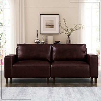 Cuir pu respirant bourgogne de 78,5 po pour salon et appartement, avec structure en bois massif, éponge à haute élasticité, coussins de dossier amovibles, méthode d'assemblage simple