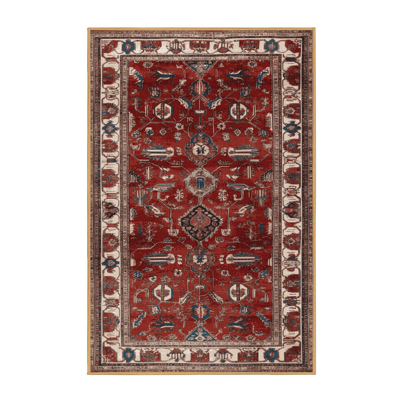 Machine Washable Persian Brown Area Rug, Rectangle 5' x 8'