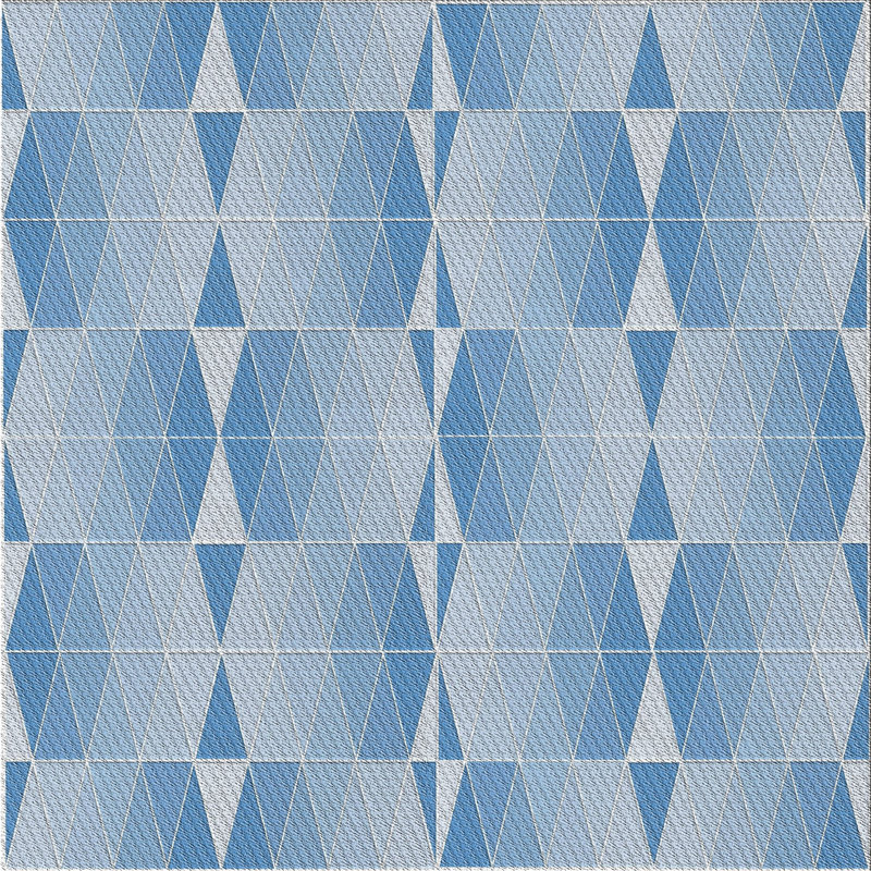 Tapis bleu/blanc cassé à motif, Carré 3 pi