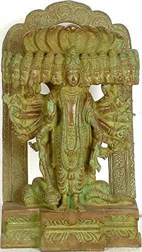 Statue en laiton à quatre bras, Vishnu Cosmic