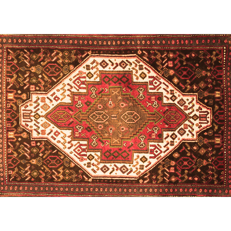 Tapis rouge / brun / beige à motif oriental fabriqué à la machine 3 pi x 5 pi Fanchette