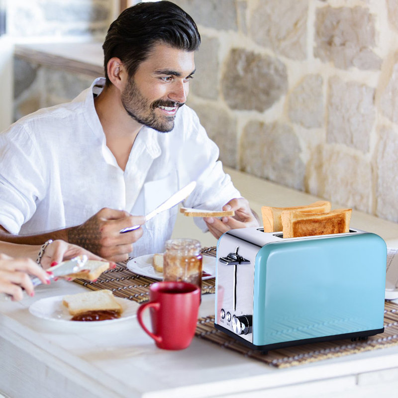 Toaster 2 Slice, Retro Small Toaster With Bagel, Blue