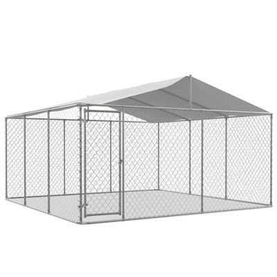 Metal Yard Dog Kennel With Canopy And Lockable Door