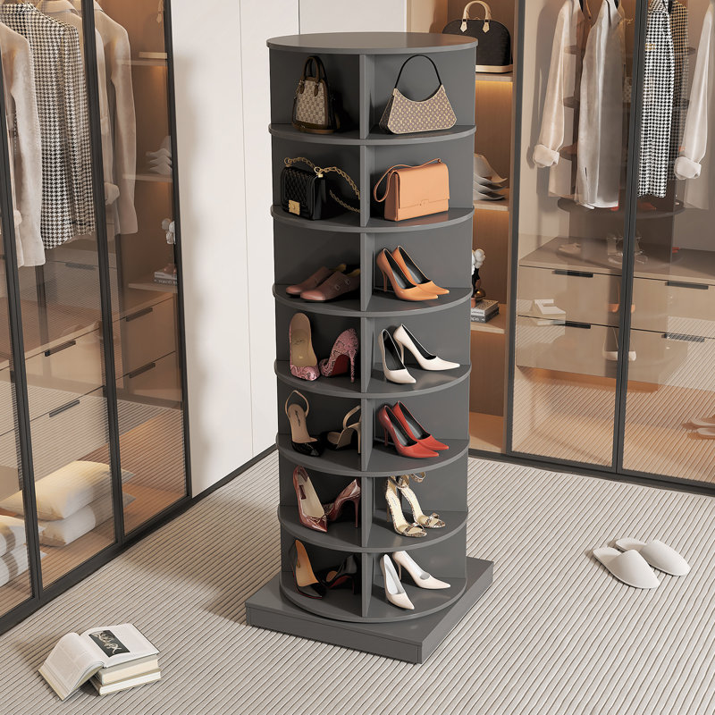 28 Pair Shoe Rack, Gray, 64.96" H x 24" W x 24" D