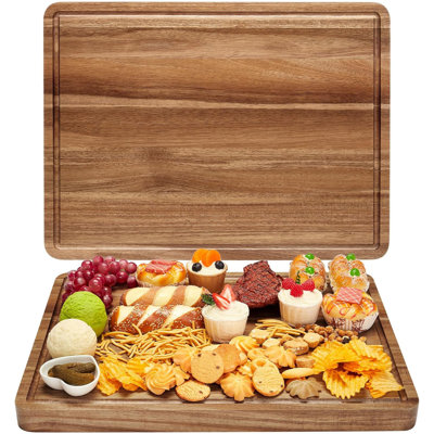 Large Acacia and Bamboo Cutting Board with Juice Grooves & Side Handles, 20"x15" Cheese Charcuterie Board for Kitchen & Serving