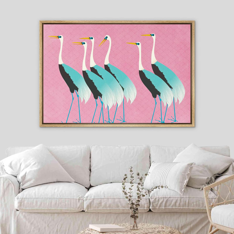 IDÉE4WALL, impression sur toile encadrée, décoration de chambre BCBG, grue sarcelle vibrante, oiseau, ciel rose, animaux, nature, décoration, multicolore, rustique coloré pour le salon, la chambre à coucher, le bureau, encadrée sur toile