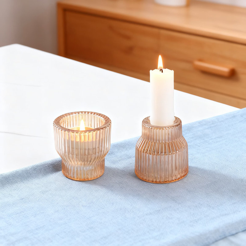 Paquet de 12 porte-bougies en verre, chandelles à double face et chandelles de thé léger pour centres de table de mariage et décorations de table, porte-votives en verre texturé épais