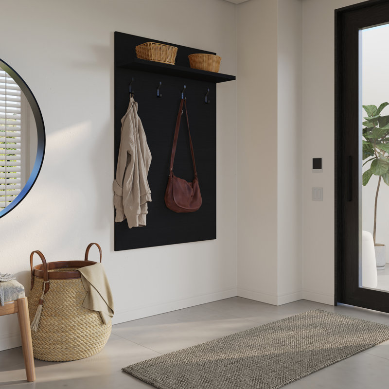 Carwile Entryway Wall-Mounted Coat Rack with Shelf, Black