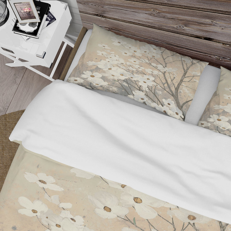 Brown on Grey Blossoms - Ensemble de housse de couette traditionnel - Microfibre de polyester